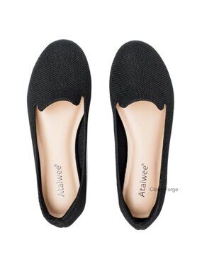 Wide Width Knit Flat Shoes Comfortable Slip On Round Toe Casual